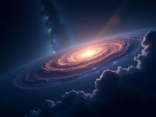 Naissance flamboyante d’une galaxie spiralée illuminant l’immensité mystérieuse et infinie du cosmos étoilé




