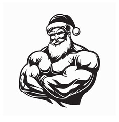 Confident Santa Claus Flexing Arms Crossed Strong Christmas Character Logo Vector on white background