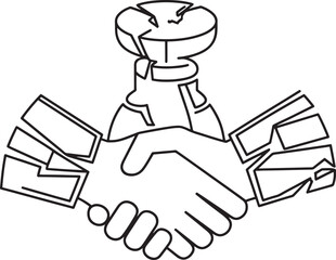 Business Handshake Deal Outline Vector for Partnership Agreements and Collaboration Concepts