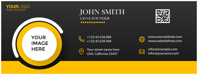 Modern business card design with yellow and black elements and space for contact information