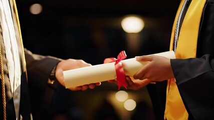 Graduate Receiving Diploma during Ceremony, Symbolizing Achievement and Education