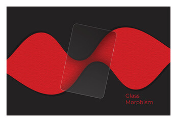 Modern Glassmorphism Background with Red and Black Abstract Wave