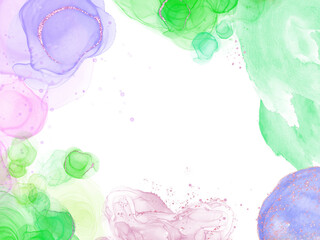 Watercolor colorful wet wash splash on paper birthday or wedding invitation card