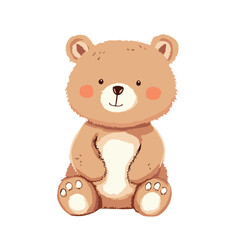 Fototapeta premium Cute bear character sitting in a friendly pose on white background 