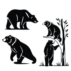 Robust bear vector illustrations in various poses: standing, walking, and resting, ideal for nature, wildlife