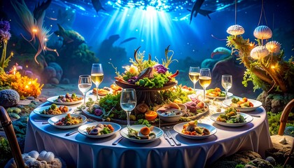 Fantasy underwater dinner table setting