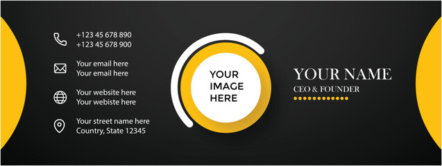 Modern business contact information card template with photo placeholder and yellow accents