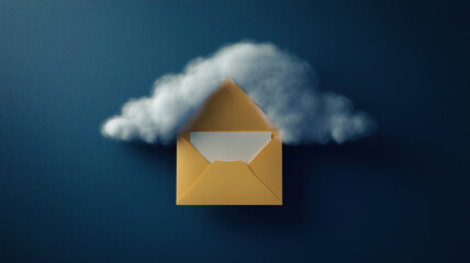 surreal postal concept with soft cloud and paper mail