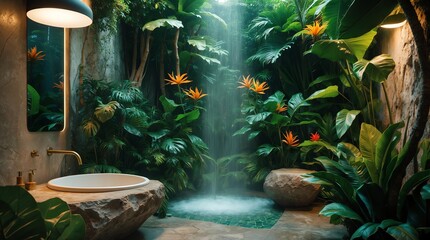 Tropical Rainforest Bathroom Sanctuary With Nature Inspired Elements