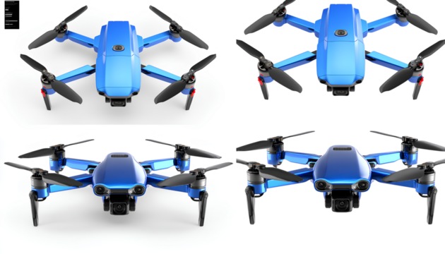  Sleek Blue Quadcopter Drone with Camera and Four Propellers, Front View, Isolated on Transparent Background 3.png