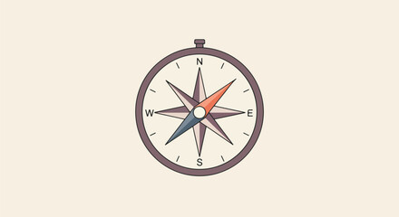 Fototapeta premium Compass points east on plain background, navigation tool with orientation for direction