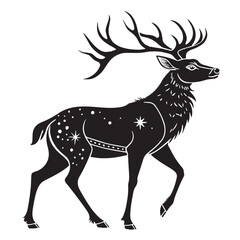  black Christmas Reindeer Silhouette Vector, High Quality Illustration on White Background