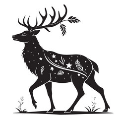  black Christmas Reindeer Silhouette Vector, High Quality Illustration on White Background