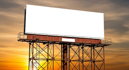 Blank Billboard Mockup: Rustic Sunset, Dramatic Sky, Advertising Space