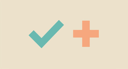 Obraz premium Check mark and plus sign on a plain background, for approval & addition concepts