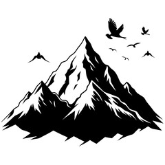 Birds Above Icy Mountain &ndash; Clean Black Silhouette Art