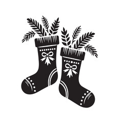  black Christmas stockings Silhouette Vector, High Quality Illustration on White Background