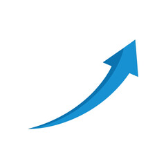 Blue upward arrow symbolizing growth and progress on a clean white background pointing toward success and positive direction