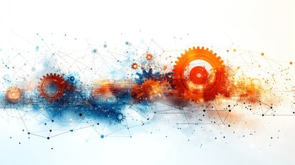 Abstract image of interconnected gears and lines, suggestive of technology and systems