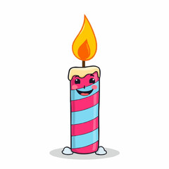 Cartoon candle with a smiling face and flame on top  