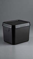 Black Plastic Storage Container with Lid Mockup.