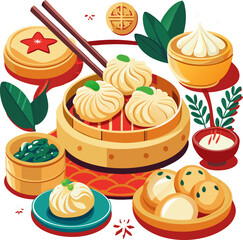 Illustration of dumplings. asian meal. Japanese and chinese food. stock illustration