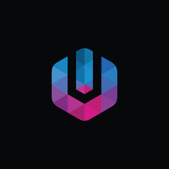 Hexagon Pixel Letter U Logo Design Vector Template