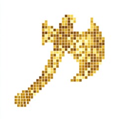 Fototapeta premium Golden Pixel Art Battle Axe on White Background