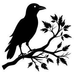 Black Silhouette Crow on Tree Limb