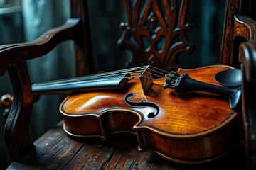 Ai antico violino posato su di una sedia 04