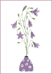 Bell flower in vase Botanical poster for interior design, decoration Vector illustration