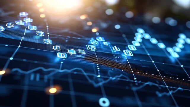 Abstract Financial Chart with Rising and Falling Lines and Business Icons