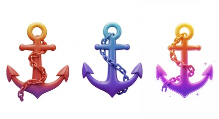 Set of three colorful gradient anchors