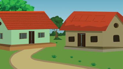 Classic Village House with Red Roof and Open Yard