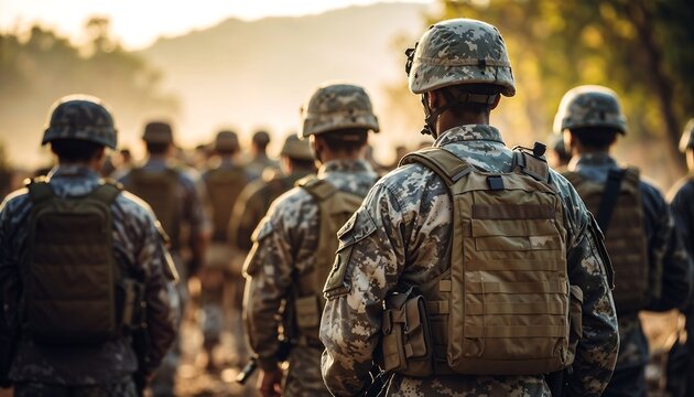 Soldiers in Combat Gear at Sunset - Golden Hour Photography