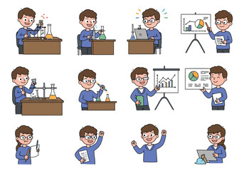 Cartoon Scientists and Professionals in Various Poses and Activities
