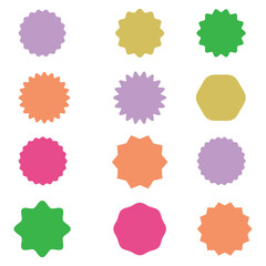 flat Wavy circle edge icon set element