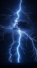 Powerful blue lightning strike illuminating the night sky