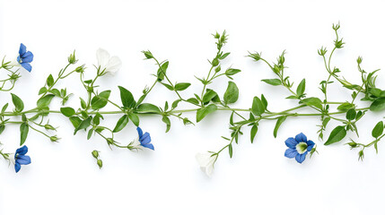 Watercolor botanical illustration of delicate flowers and green leaves, showcasing beauty and nature elegance