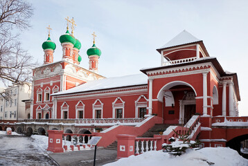 Vysoko-Petrovsky monastery  in winter. The Church of St. Sergius of Radonezh with a refectory. Moscow. Russia