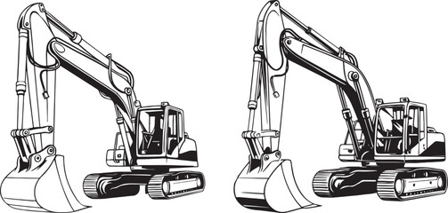 Excavator Silhouette Vector, Construction Vehicle Clipart Graphic