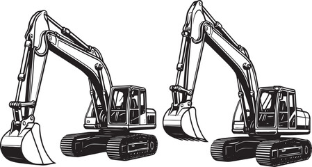 Excavator Silhouette Vector, Construction Vehicle Clipart Graphic