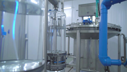 Distillery apparatus in Industry: A detailed view of industrial machinery, including distillation tanks, tubes, and apparatus, illustrating the processes.