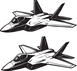 Fighter Aircraft Silhouette Vector, Military Jet Clipart Design