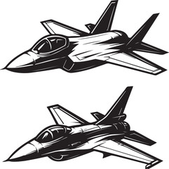 Fighter Aircraft Silhouette Vector, Military Jet Clipart Design