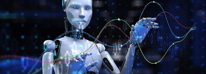 Artificial Intelligence Insights for Market Forecasting and Data Optimization. 3d render.