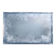 Frosted frozen window pane with intricate ice crystal patterns isolated on transparent background PNG