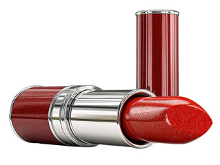 Applying bold red lipstick makeup tutorial beauty studio close-up. Isolated on transparent background, png.