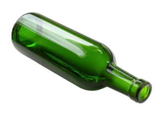 Discarded green glass bottle urban setting photography close-up. Isolated on transparent background, png.