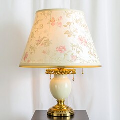 Cream-colored table lamp with floral shade